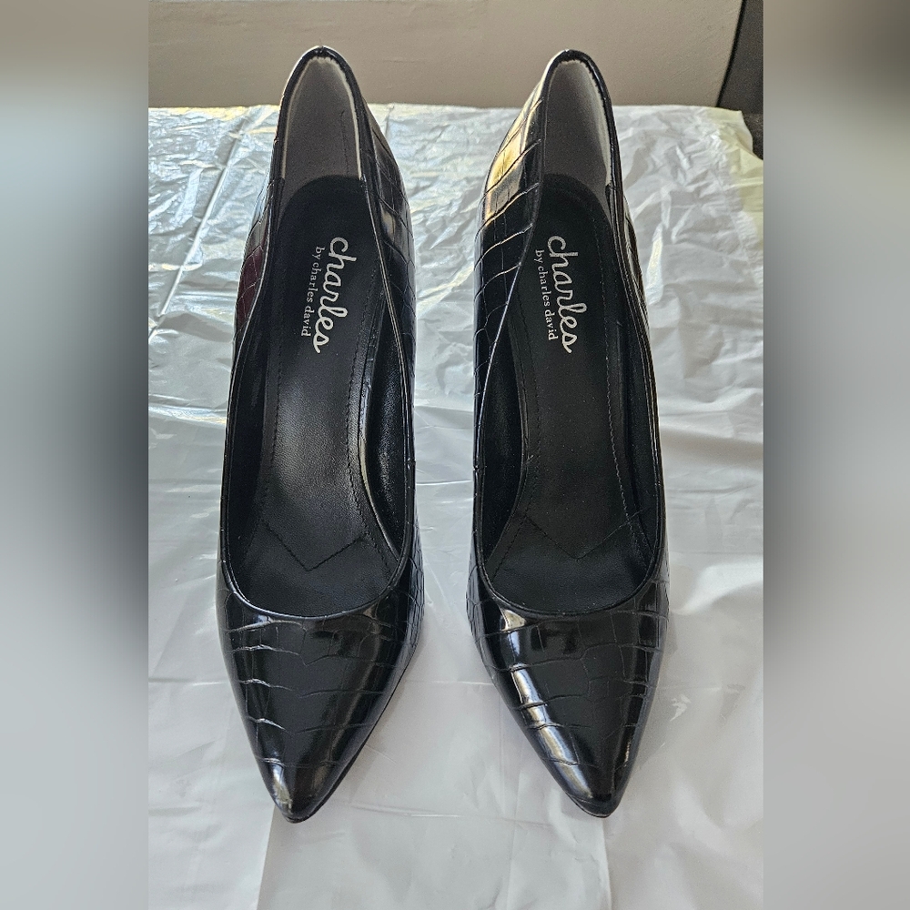 Charles black snake Skin pumps